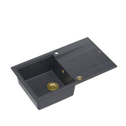 Quadri Luton antraciet granitisk overfladevask med afløbsområde vendbar 86x50cm med gylden prop 1208967344