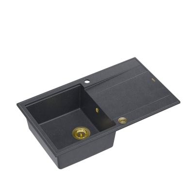 Quadri Luton antraciet granitisk overfladevask med afløbsområde vendbar 86x50cm med gylden prop 1208967344
