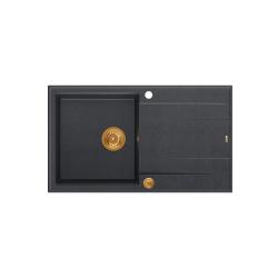 Quadri Luton antracit granit køkkenvask med afløbsplads, vendbar 86x50cm med kobberprop 1208967345