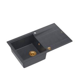 Quadri Luton antracit granit køkkenvask med afløbsplads, vendbar 86x50cm med kobberprop 1208967345