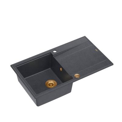 Quadri Luton antracit granit køkkenvask med afløbsplads, vendbar 86x50cm med kobberprop 1208967345