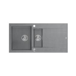Quadri Luton grå granit overmonteret 1,5 vask med afdrypningsområde vendbar 100x50cm med rustfrit stål prop 1208967350
