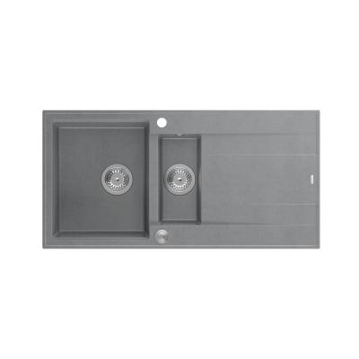 Quadri Luton grå granit overmonteret 1,5 vask med afdrypningsområde vendbar 100x50cm med rustfrit stål prop 1208967350