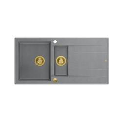 Quadri Luton grå granit nedfældet 1,5 vask med afdrypningsbak, vendbar 100x50 cm med guld prop 1208967351