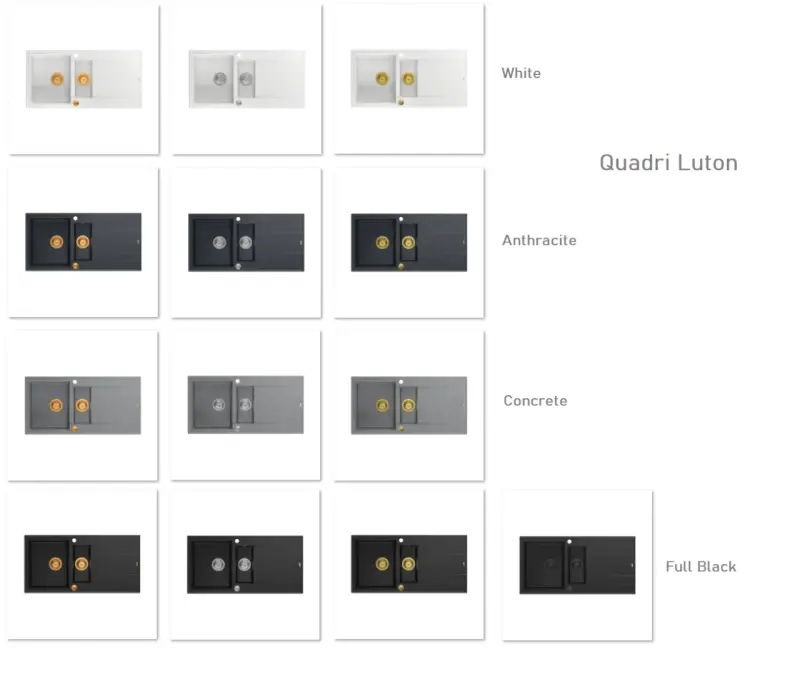 Quadri Luton grå granit nedfældet 1,5 vask med afdrypningsbak, vendbar 100x50 cm med guld prop 1208967351