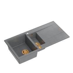 Quadri Luton grå granit indbygning 1,5 vask med afdrypningsflade vendbar 100x50cm med kobber prop 1208967352