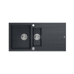 Quadri Luton antracit granit køkkenvask, monteres ovenpå, 1,5 vask med afdrypningsområde, vendbar, 100x50cm med rustfri stål prop 1208967353