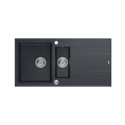 Quadri Luton antracit granit køkkenvask, monteres ovenpå, 1,5 vask med afdrypningsområde, vendbar, 100x50cm med rustfri stål prop 1208967353