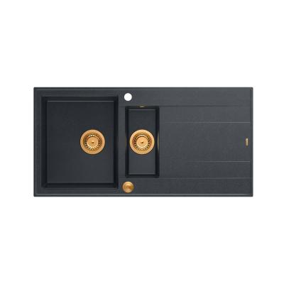 Quadri Luton antracit granit køkkenvask med afløbsplads, vendbar 100x50cm med kobberprop 1208967355
