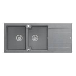 Quadri Luton indbygget dobbelt granitvask grå med afdrypningsområde 116x50 cm med rustfri stål prop 1208967360
