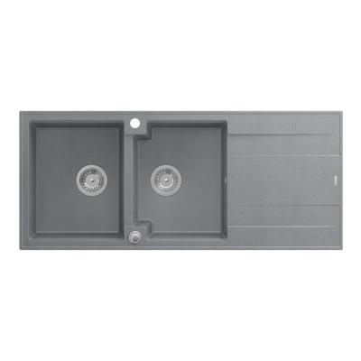 Quadri Luton indbygget dobbelt granitvask grå med afdrypningsområde 116x50 cm med rustfri stål prop 1208967360