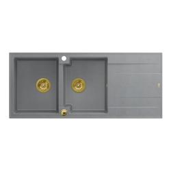 Quadri Luton opbygning dobbelt granitvask grå med afdrypningsområde 116x50 cm med gylden prop 1208967361