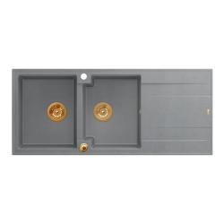 Quadri Luton indbygget dobbelt granitvask grå med afdrypningssektion 116x50 cm med kobberprop 1208967362