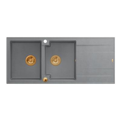 Quadri Luton indbygget dobbelt granitvask grå med afdrypningssektion 116x50 cm med kobberprop 1208967362