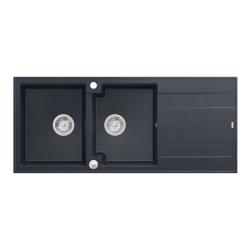 Quadri Luton indbygningsvask dobbelt granitvask antracit med afdrypningsområde 116x50 cm med rustfri stålprop 1208967363