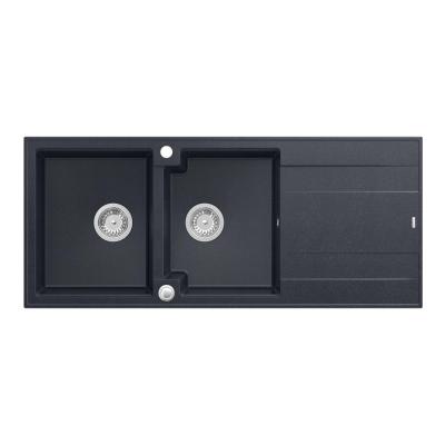 Quadri Luton indbygningsvask dobbelt granitvask antracit med afdrypningsområde 116x50 cm med rustfri stålprop 1208967363