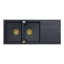 Quadri Luton indbygnings dobbelt granit vask antracit med afdrypningsområde 116x50 cm med gylden prop 1208967364