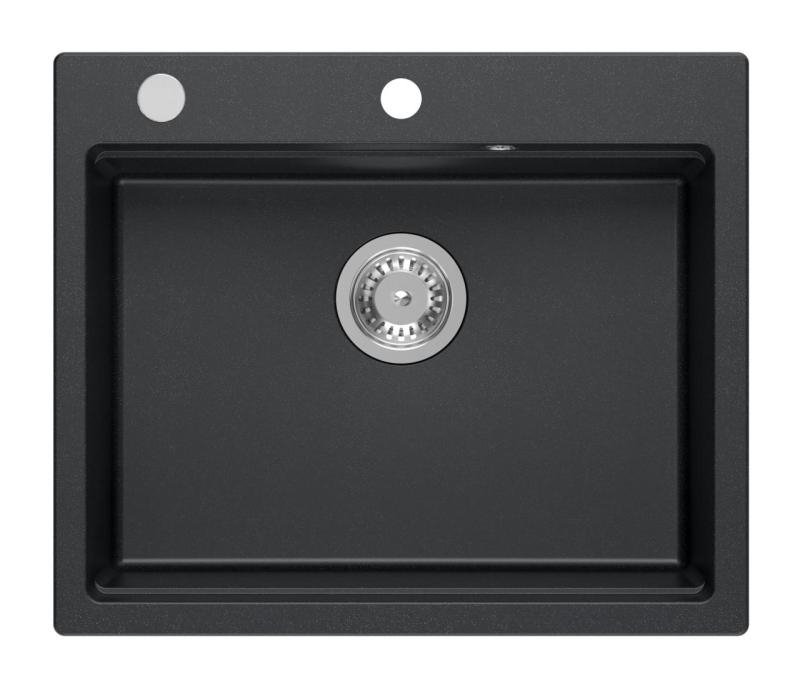 Quadri Durham antracit granit overflade vask 595x500 med sæbedispenser, skærebræt, indsatsvask og rullemåtte 1208967379