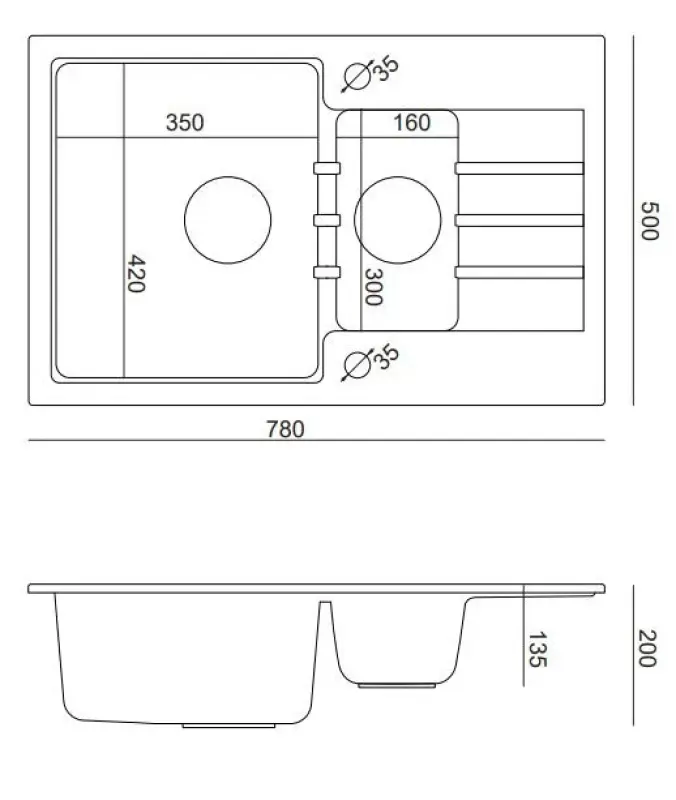 Quadri Cardigan grå 1,5 granit indbygget vask med afløbsplade vendbar 78x50cm 1208967380