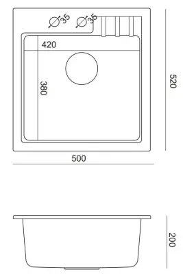 Quadri Cardigan antracit granit indbygningsvask 50x52cm med hanehul 1208967394
