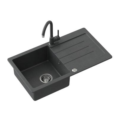 Quadri Kendal antracit granit vask med afdrypningsområde 77x44cm vendbar 1208967397