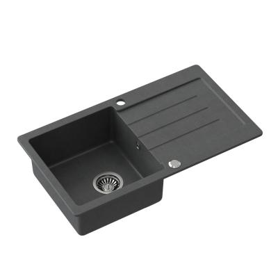 Quadri Kendal antracit granit vask med afdrypningsområde 77x44cm vendbar 1208967397