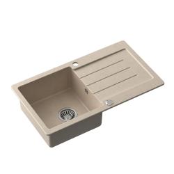 Quadri Kendal beige sand granit vask med afdrypningsområde 77x44cm vendbar 1208967399
