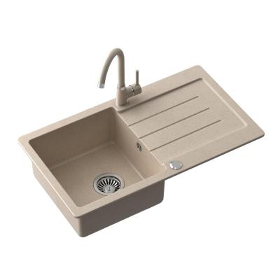 Quadri Kendal beige sand granit vask med afdrypningsområde 77x44cm vendbar 1208967399