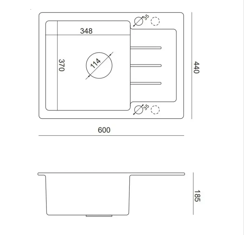 Quadri Kendal grey granite inset sink with drainer 60x44cm reversible 1208967401