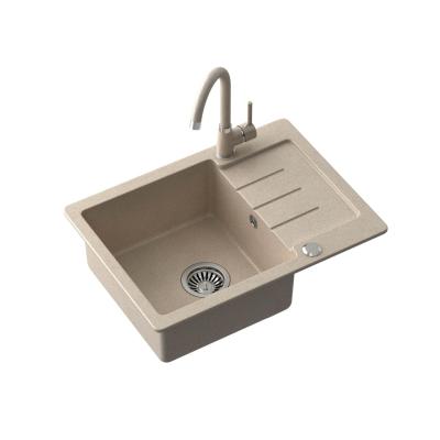 Quadri Kendal beige sand granit vask med afdrypningsområde 60x44cm vendbar 1208967402