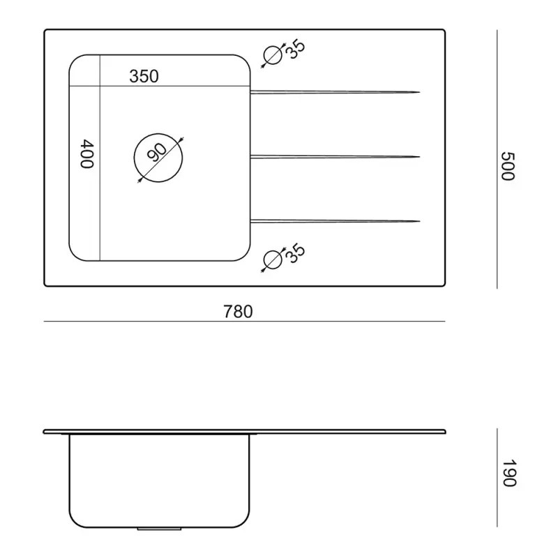Quadri Glazz monteret kobbervask med sort glas afdrypningsområde 78x50 vendbar 1208967406