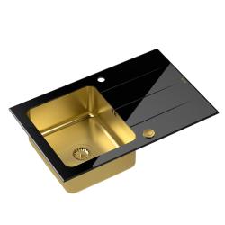 Quadri Glazz opbygnings guld vask med sort glas afdrypningsområde 78x50 vendbar 1208967407