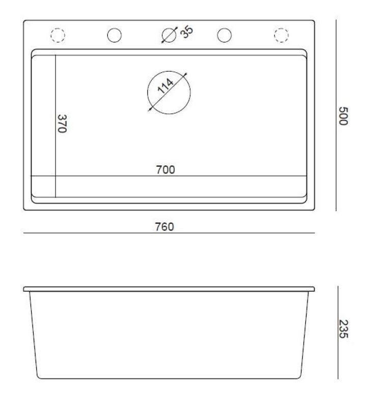 Quadri Hard Rock grå granit vask 76x50cm inklusive gulddryp og tilbehør 1208967432