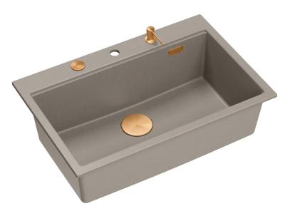 Quadri Hard Rock taupe granit vask til montering ovenpå 76x50cm inklusive kobberprop og tilbehør 1208967439