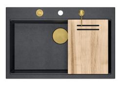 Quadri Hard Rock antracit granit ovenpå stor vask 76x50cm inklusive gylden prop og tilbehør 1208967444