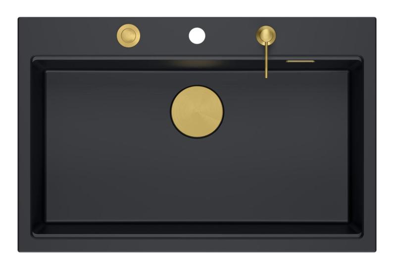 Quadri Hard Rock antracit granit ovenpå stor vask 76x50cm inklusive gylden prop og tilbehør 1208967444