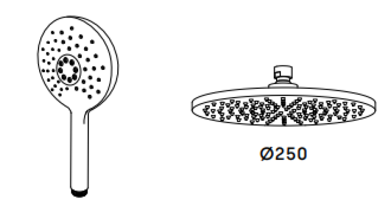 Waterevolution Flow brusekombination med regnbruser messing natur 250mm T141NR25LE