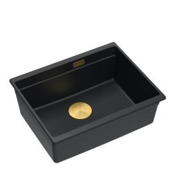 Quadri Newport II granit underbyg sort vask 560x450 mm med guld prop og afløbsdæksel 1208967449