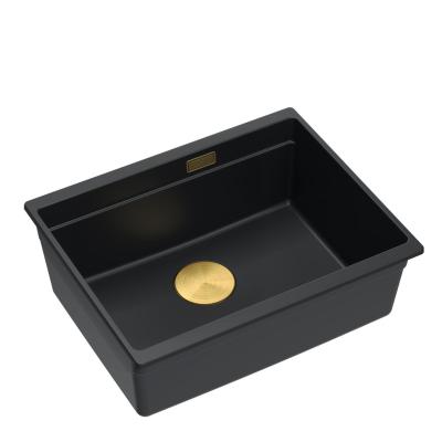 Quadri Newport II granit underbyg sort vask 560x450 mm med guld prop og afløbsdæksel 1208967449