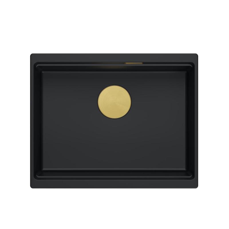 Quadri Newport II granit underbyg sort vask 560x450 mm med guld prop og afløbsdæksel 1208967449