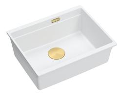 Quadri Newport II hvid granit underlimet vask hvid 560x450mm med gylden prop 1208967451