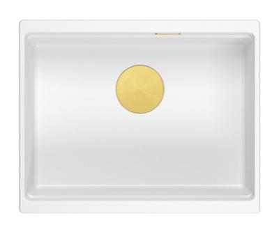 Quadri Newport II hvid granit underlimet vask hvid 560x450mm med gylden prop 1208967451