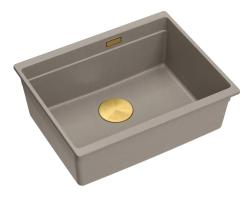 Quadri Newport II granit underbygningsvask taupe 560x450mm med gylden prop og afløbshætte 1208967454