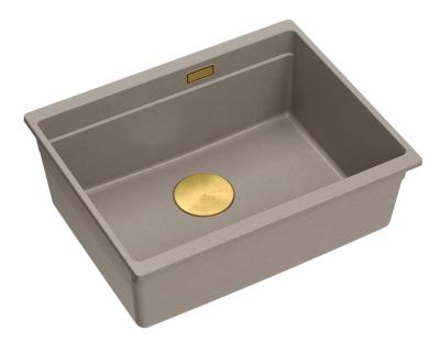 Quadri Newport II granit underbygningsvask taupe 560x450mm med gylden prop og afløbshætte 1208967454