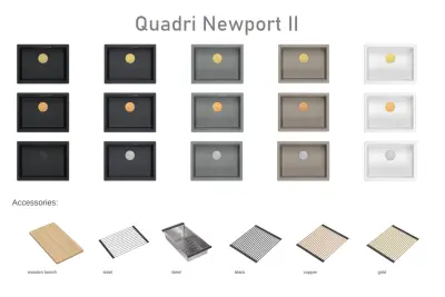 Quadri Newport II granit underbygning grå vask 560x450mm  med rustfrit stål prop og afløbsdæksel 1208967456