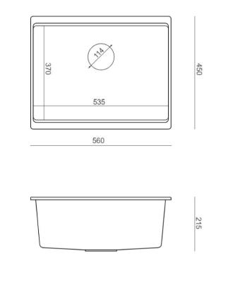 Quadri Newport II granit underbygning grå vask 560x450mm  med rustfrit stål prop og afløbsdæksel 1208967456