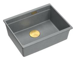 Quadri Newport II granit underbygget grå vask 560x450mm med gylden prop og afløbsdæksel 1208967457