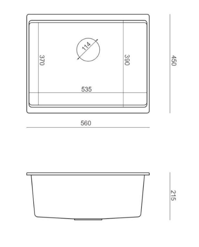 Quadri Newport II granit underbygget grå vask 560x450mm med kobberprop og afløbsdæksel 1208967458