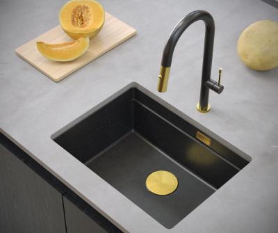 Quadri Newport II granit underbygget antracit vask 560x450mm med gylden prop og afløbsdæksel 1208967460