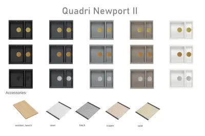 Quadri Newport II sort 1,5 vask granit overmonteret og undermonteret vask 555x460mm med kobberprop 1208967465